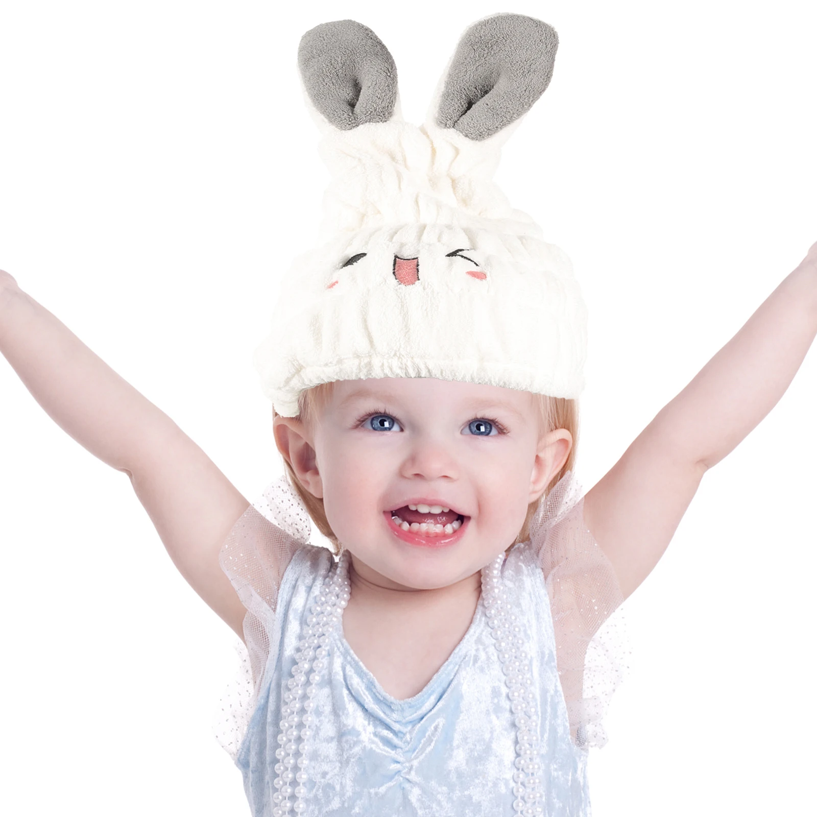 

2 pcs Children's Shower Cap Kids Hair Towel Wrap Coral Fleece Quick Dry Absorbent Rabbit Ear Design Bath Towel Girls Boys