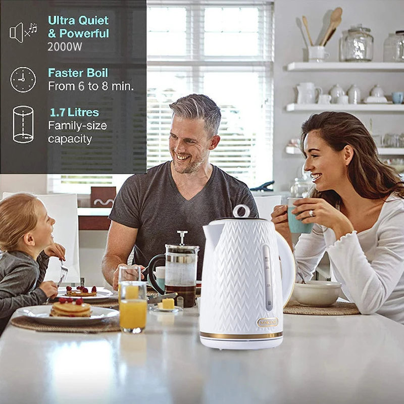 Hervidor de té eléctrico de 1.7L, tetera eléctrica con protección de apagado automático, calentamiento instantáneo, inoxidable, ebullición rápida de 2000W