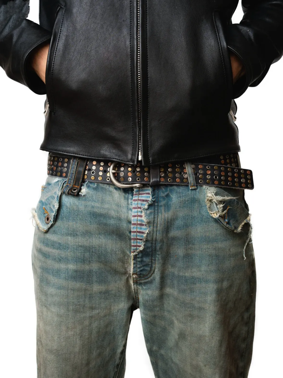 No Faith Studios LEATHER Multi-Rivet Vintage Y2K American Punk Cowhide Belt