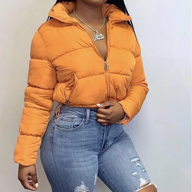 Women's Autumn Winter Cotton Coat Tops Jacket Cardigan Long Sleeve Standing Collar Thickened Warm Leisure Versatile Slim Vintage