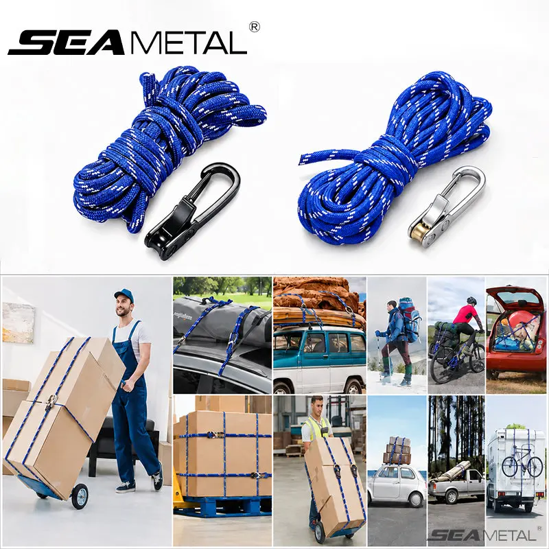 SEAMETAL Rope Tensioner Tool with Roller Buckle Heavy-Duty Retractable Rope Tightener with Accessory Cord for Camping Outdoor