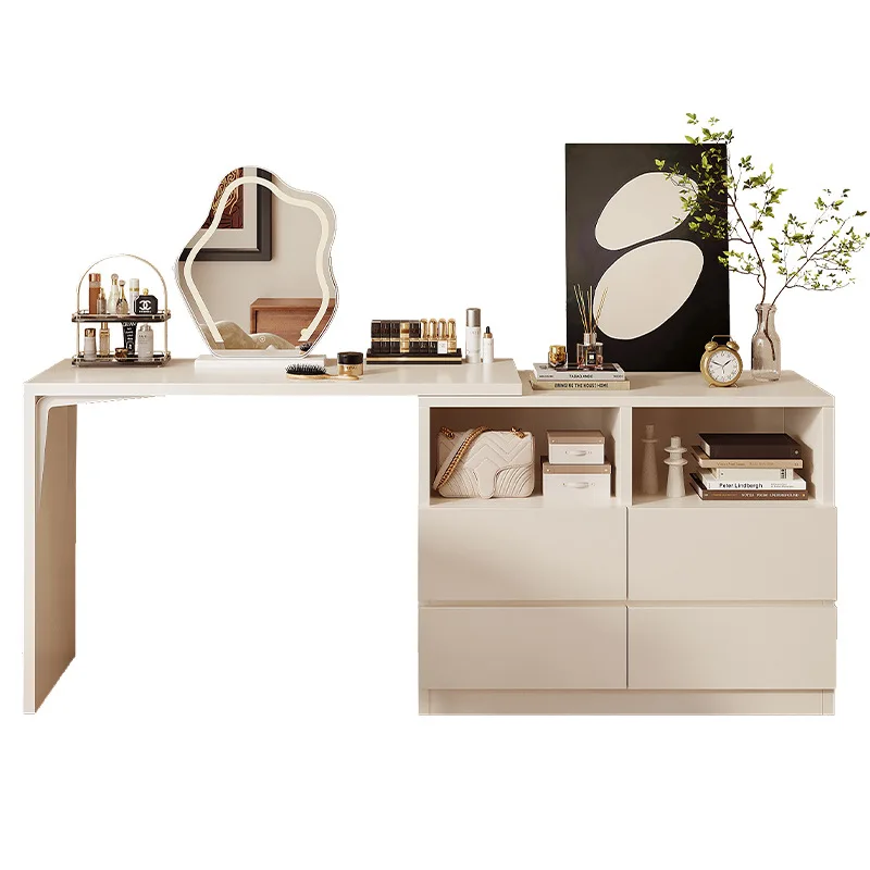 

Dresser Bedroom Bedside Table Bedside Bucket Cabinet Integrated Computer Desk Cream Wind Multifunctional Storage Cabinet