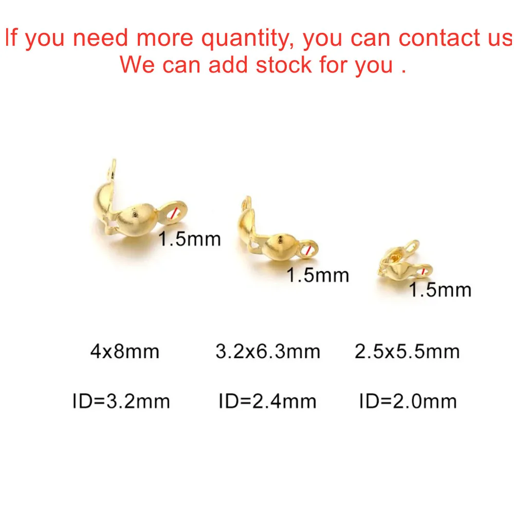 100pcs/lot Stainless Steel Connector Clasp Gold Ball Chain Calotte End Crimps Beads Connector For DIY Jewelry Making Supplies