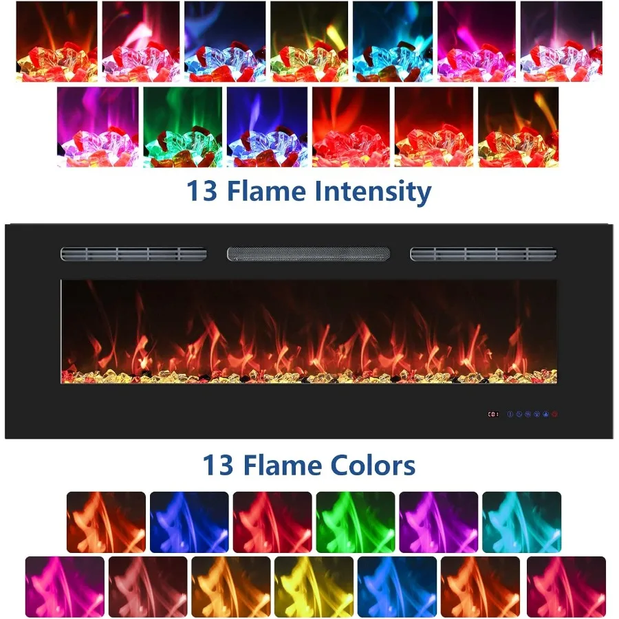 Camino elettrico da incasso a parete per camino elettrico da 60 pollici Riscaldatore per camino con timer telecomando regolabile