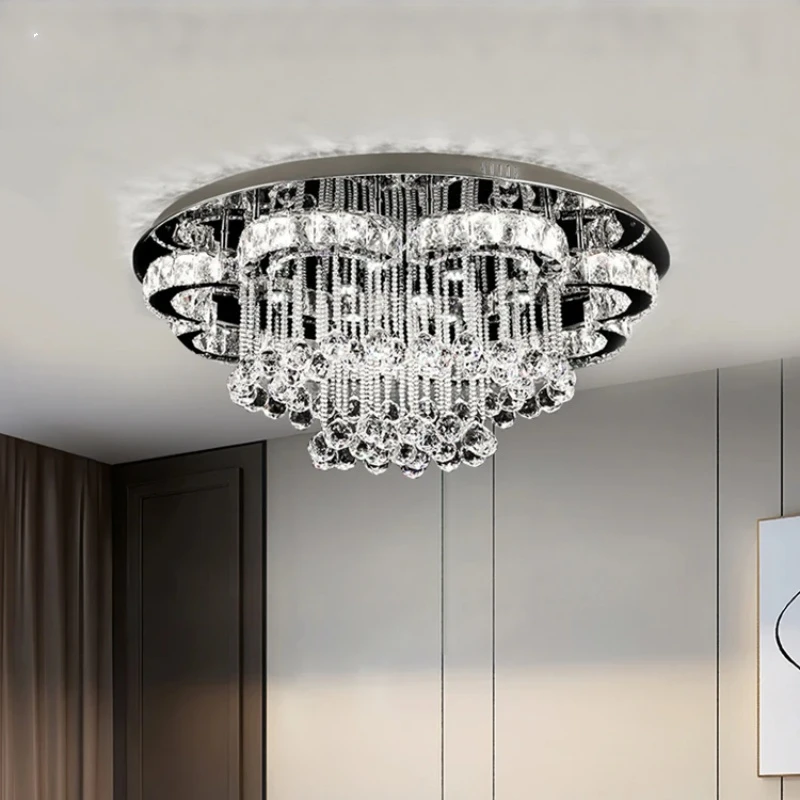 

Modern Nordic Style Chandelier New Chain Crystal Ceiling Lamp Lustre Dimmable With For Living Room Kitchen Island Interior Decor