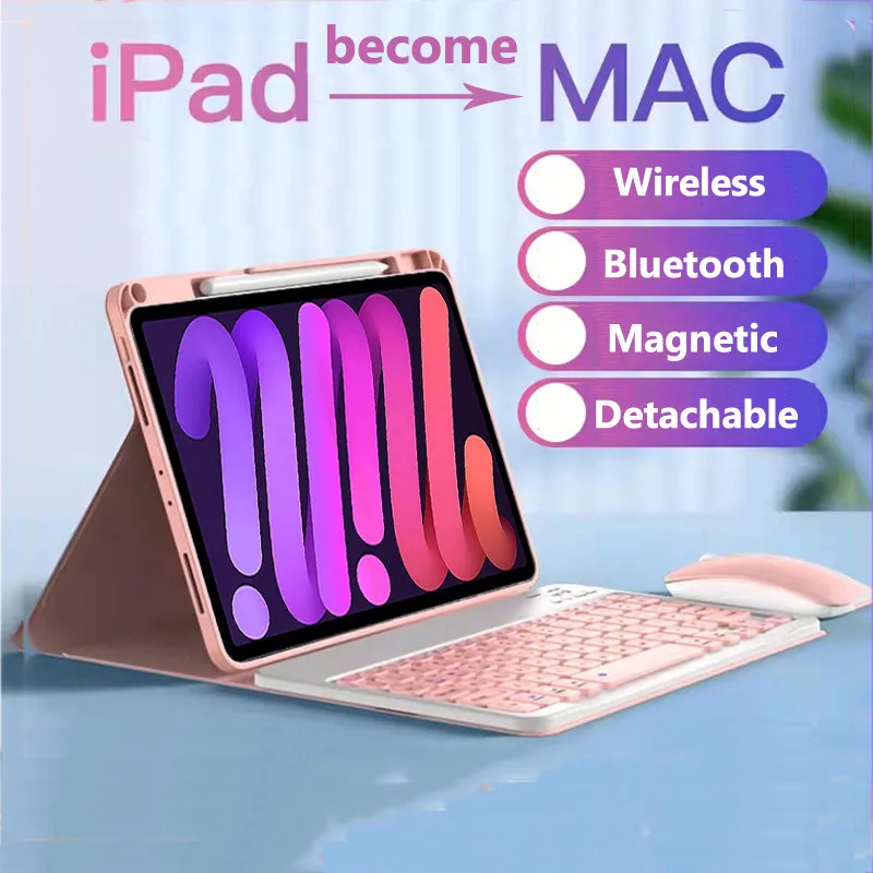 

Съемный чехол для iPad Mini 7 8,3 дюйма Mini 2024 A17 Pro 7-го поколения Mini6 2021 Mini5 4 3 2 1 Беспроводная Bluetooth-клавиатура Мышь