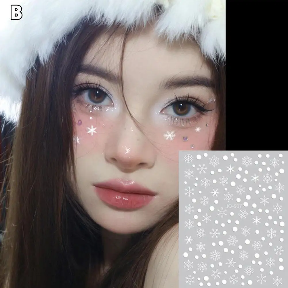 3D Face Eyes Party Makeup Tattoo Sticker Christmas White Snowflake Sticker Self-adhesive Mixed Crystal Face Decoration Sticker