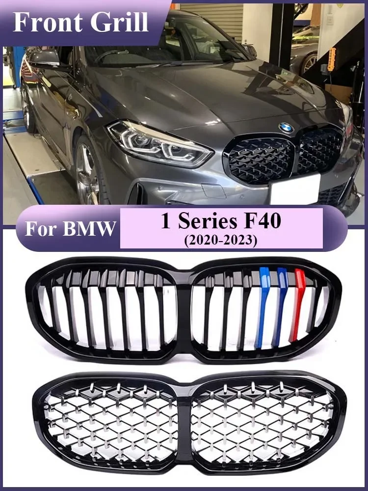 

Diamond Stars M Design Front Bumper Kidney Carbon Fiber Grill Inside Chrome Grille for BMW 1 Series F40 2019-2023 Car Parts