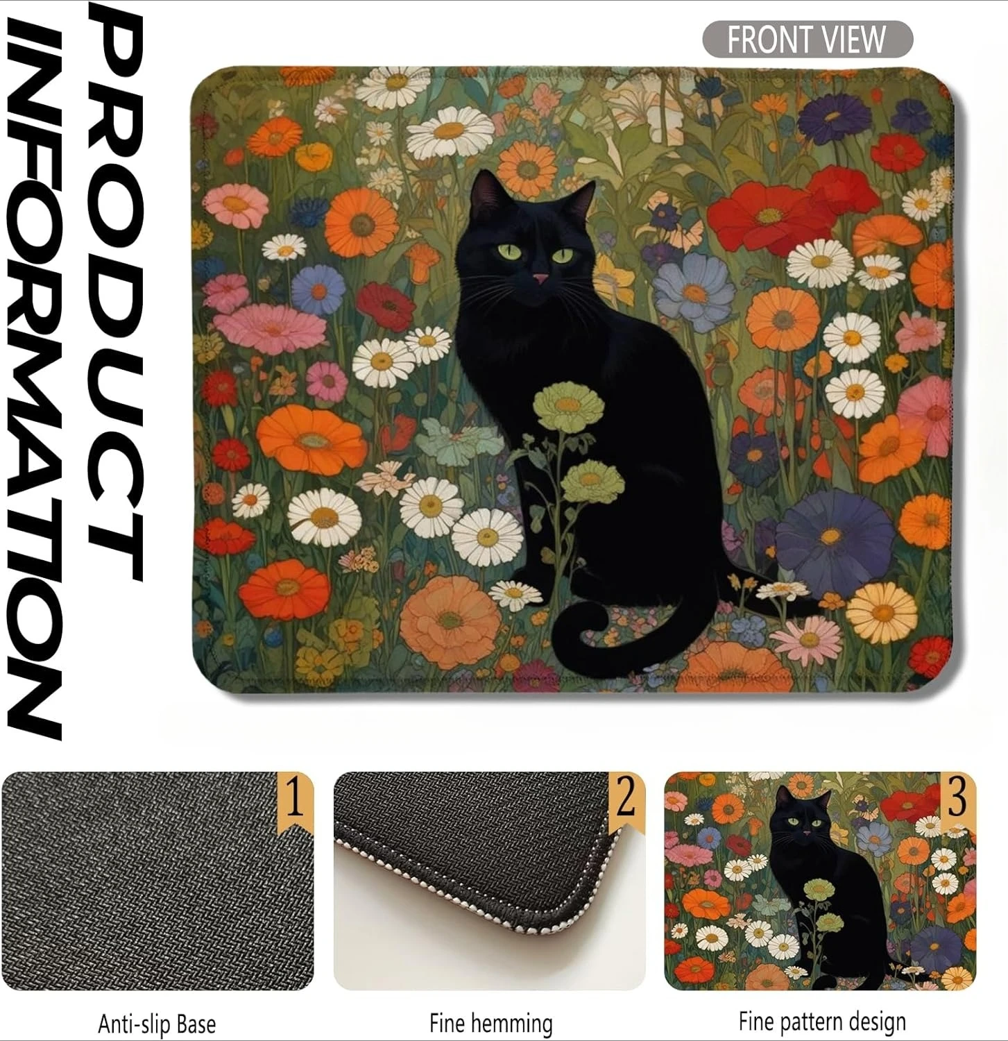 The Black Cat Flower mouse pad is suitable for gamers and office high-definition printed computer mechanical keyboard pads