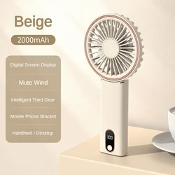 Handheld Ultra Slim Mini Fan Portable USB Charging Halterneck Digital Display Foldable Desktop Small Fan