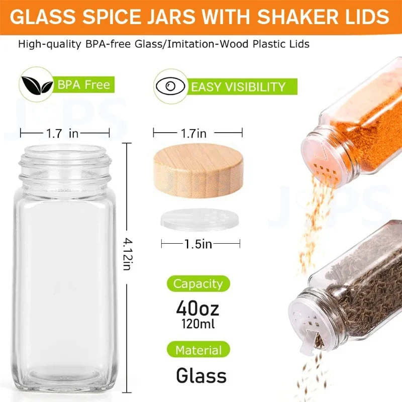 6/12Pcs Glass Spice Jars with Bamboo Lid Spice Seasoning Containers Salt Pepper Shakers Spice Organizer Kitchen Spice Jar Set