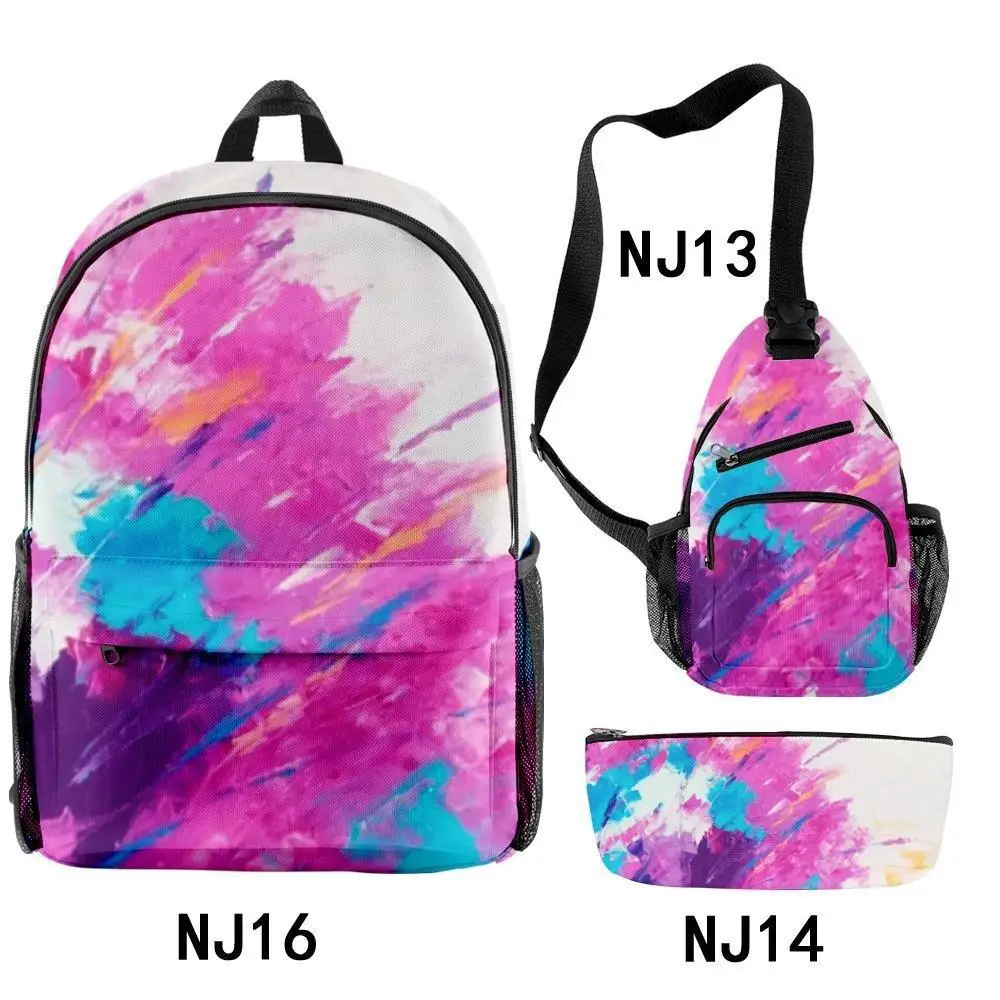 Harajuku Popular tie-dyed Graffiti Oil Painting 3D Print 3pcs/Set pupil School Bags Travel Laptop Backpack Chest Bag Pencil Case