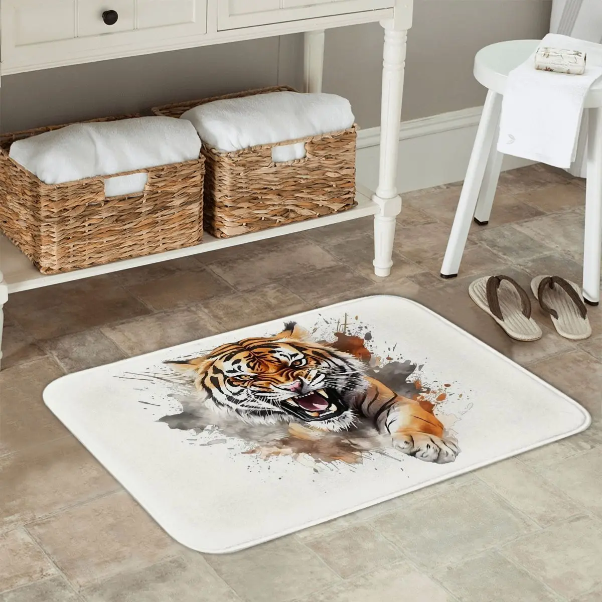 

Противоскользящий коврик с рисунком тигра на Хэллоуин, напольный коврик, водостойкий маслостойкий ковер для кухни, вход, балкон, коврики для ног