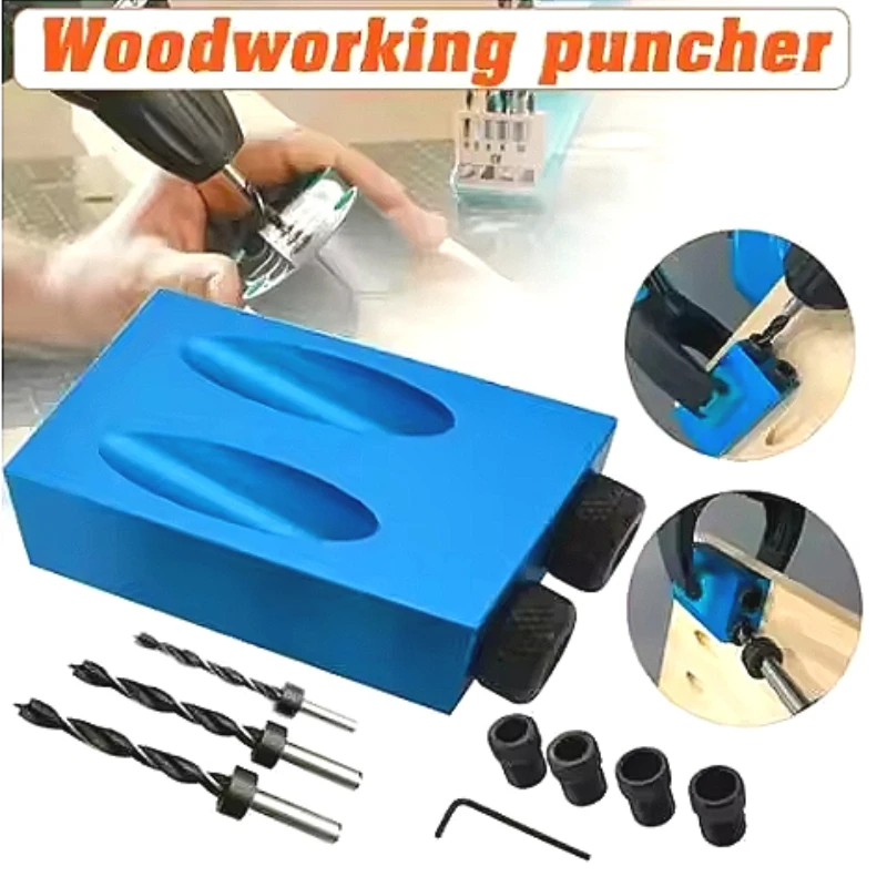 

14Pcs Woodworking Oblique Pocket Hole Locator Jig Kit 15 Degree Angle Drill Guide Set DIY Carpentry Hole Puncher Drill Bits Tool