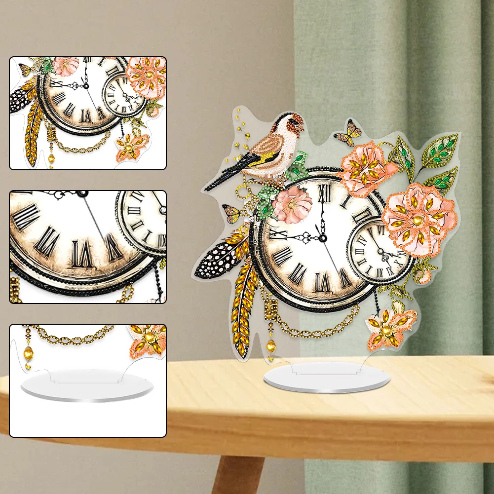 Acrylic Special Shape Flower Bird Diamond Painting Clock Ornaments Kit for Home - view 6