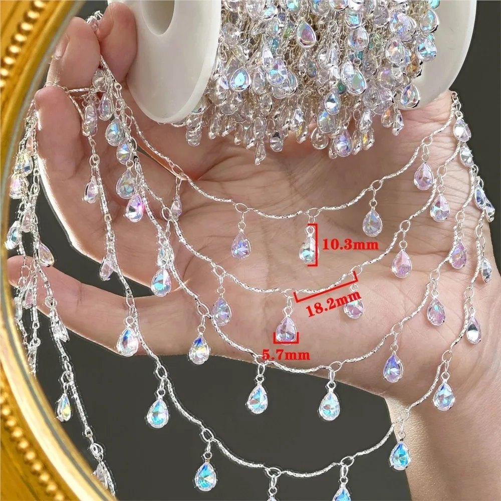 1Meter Waterdrop-shaped Zircon Handmade Copper Chain DIY Necklace Bracelets Jewelry Clothing Making Hair Crown Chains Accessorie
