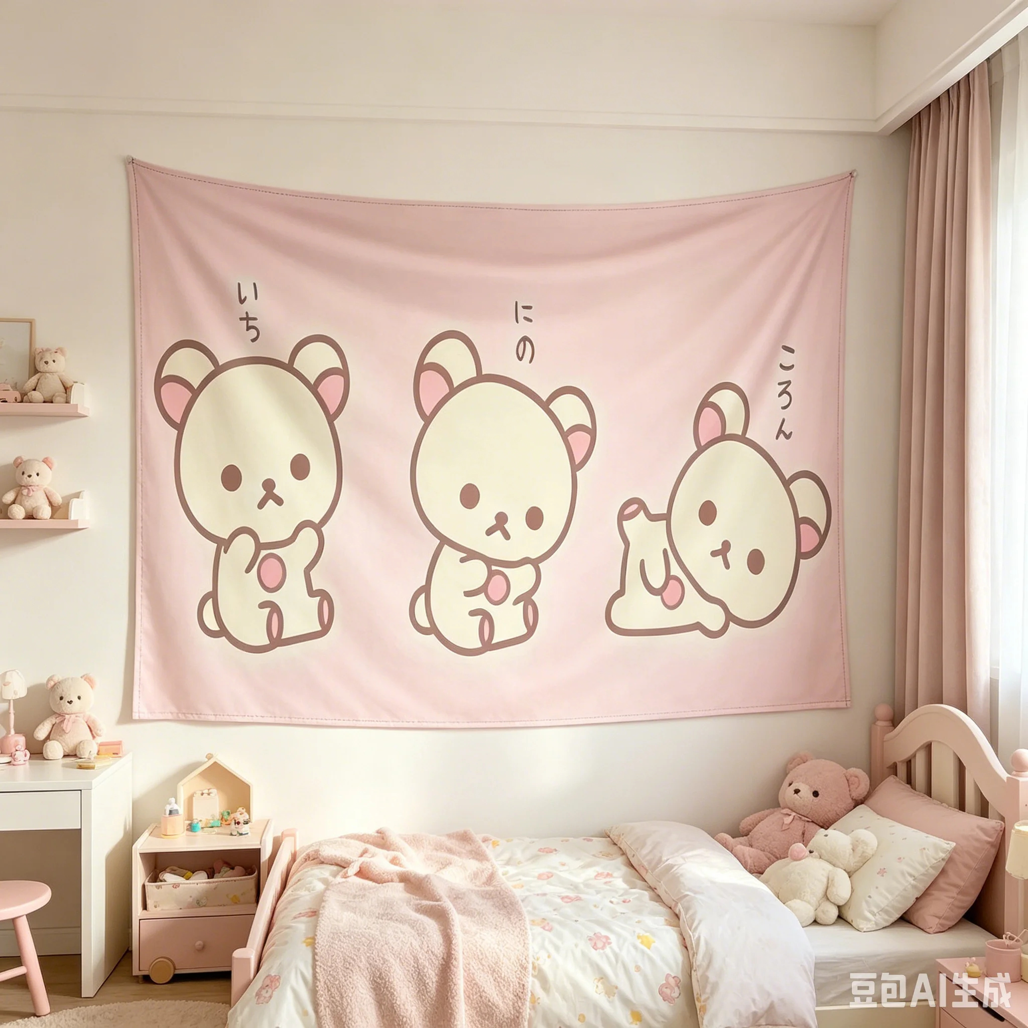 1 Stück Wandteppich mit drei niedlichen Bären, 2D-Flachbild aus Polyester, gemütliche Dekoration für Kinderzimmer, Bettseite, Heilender Wohnakzent & Geschenk