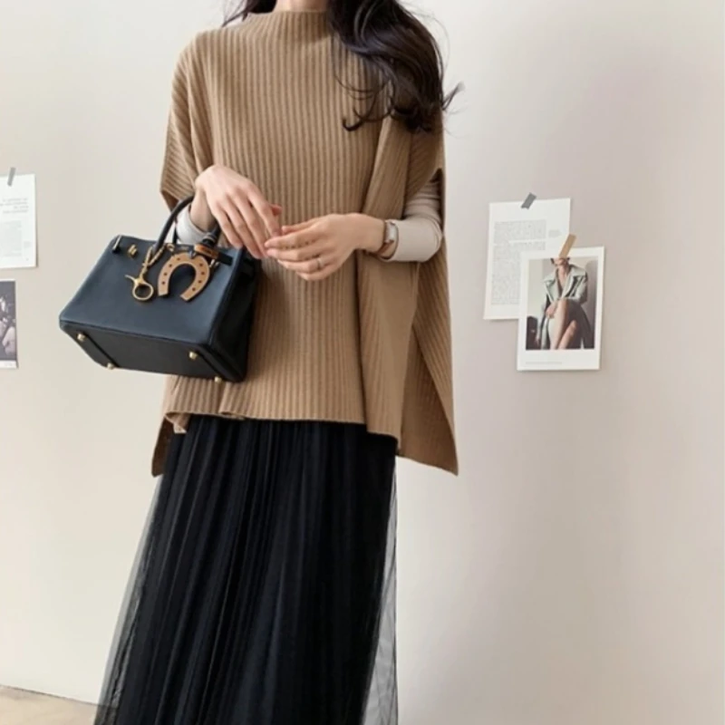 冬用高級韓国製カシミヤセーター、ゆったりとしたクロックスリーブセーター、バットスリーブクロックスリーブコート、ゆったりとした厚手のニットレディースフーディー