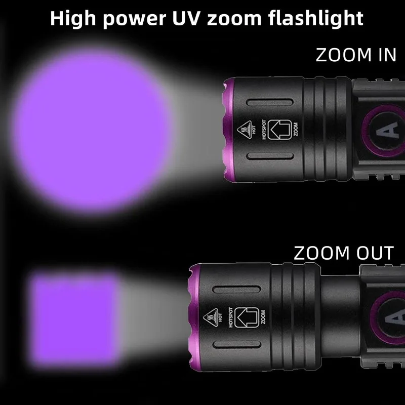 365/395nm UV Flashlight Zoom 5W Type C USB Rechargeable Black Light for Resin Curing, Pet Urine Detection, Scorpion with Battery