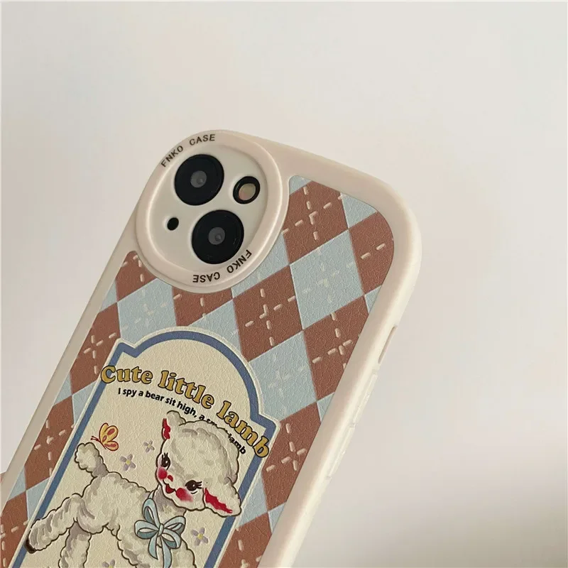 Luxury Retro Sheep lamb diamond plaid Phone Case For iPhone 15 13 12 11 Pro Max XR Xs Max 7 8 Plus Case Lens Protection Cover