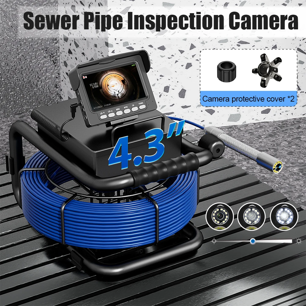 30M Sewer Pipe Inspection Camera, 16GB TF Card DVR IP68 Drain Sewer Pipeline Industrial Endoscope with 4.3 Monitor