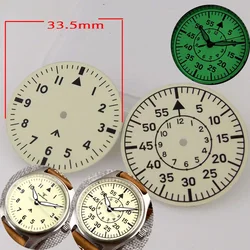 Diver Pilot Watch 33.5mm Vintage White Watch Dial Face for NH35 NH36 NH37 NH38 NH39 ETA2824 Miyota 8215 Movement Luminous Hand