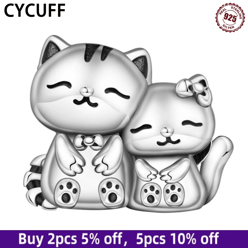 

CYCUFF 100% 925 Sterling Silver Cute Cat Pet Animal Beads Fit Bracelets Decoration DIY Birthday Party Fine Jewelry Bracelet Gift