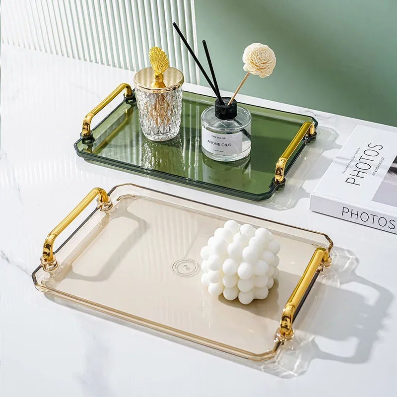 Acrylic Decorative Tray Rectangle Serving Tray with Handles Household Tea Tray Tea Board Desset Breadbasket Food Storage Tray