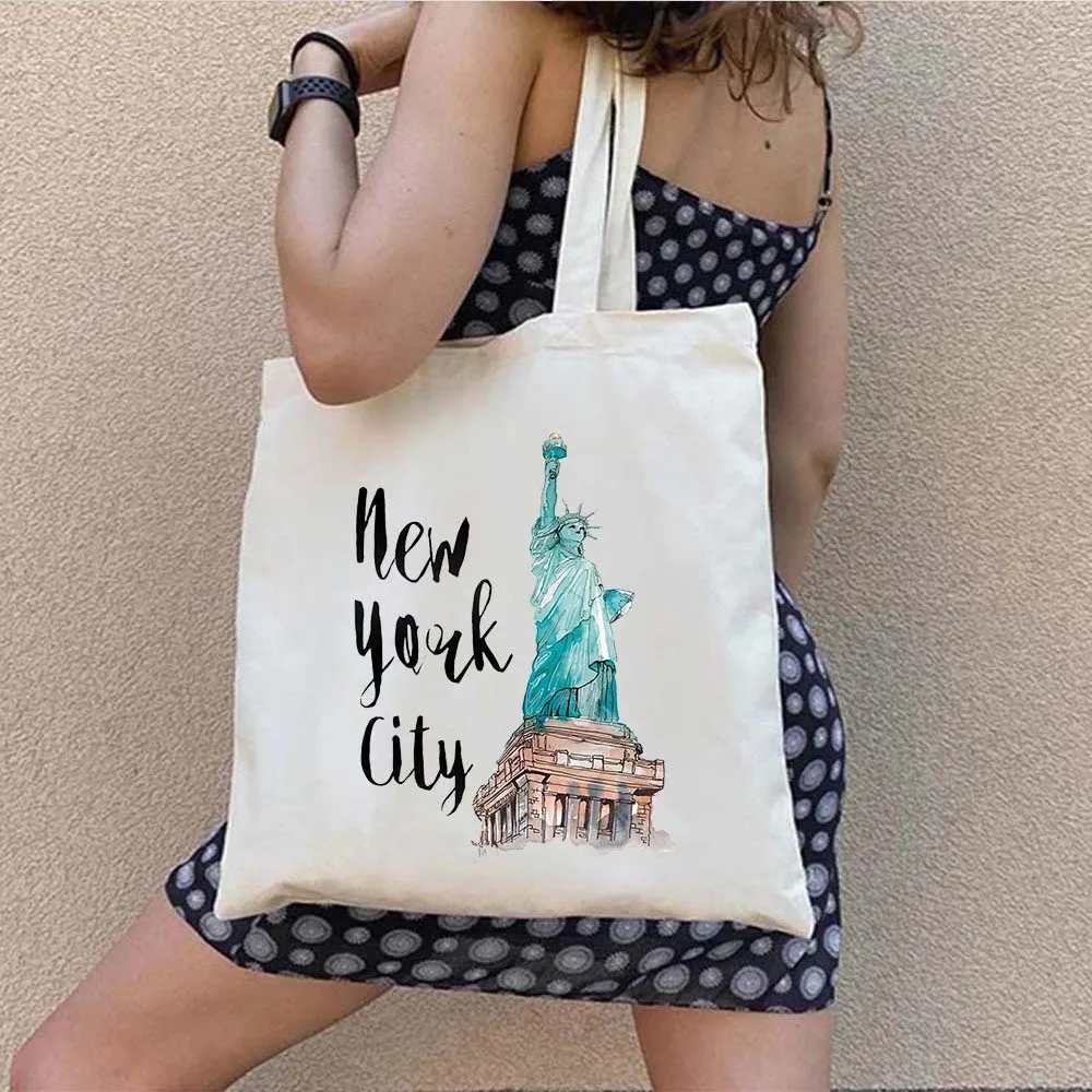 Paris Milan New York Moscow Los Angeles Tajmahal San Francisco Netherlands Travel City Canvas Shopping Cotton Totes Bag Handbags