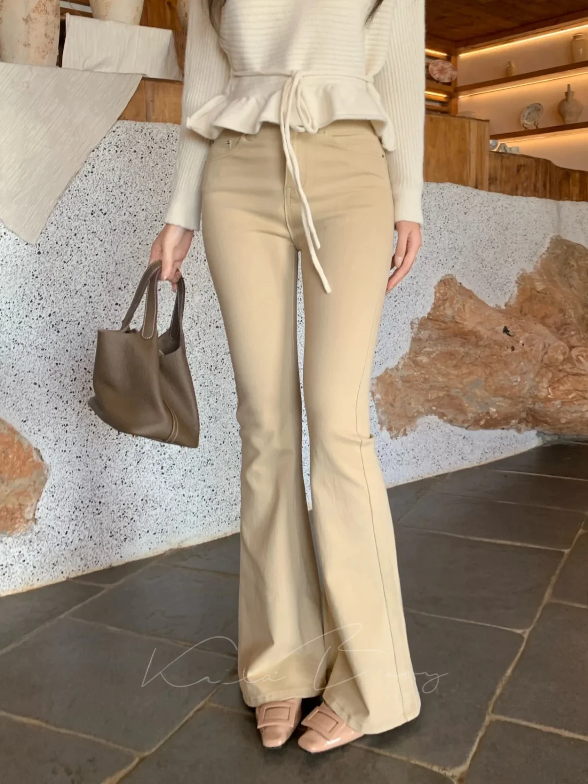 

Винтажные женские джинсы с высокой талией, облегающие, из эластичного хлопкового денима, в стиле ретро, расклешенные брюки