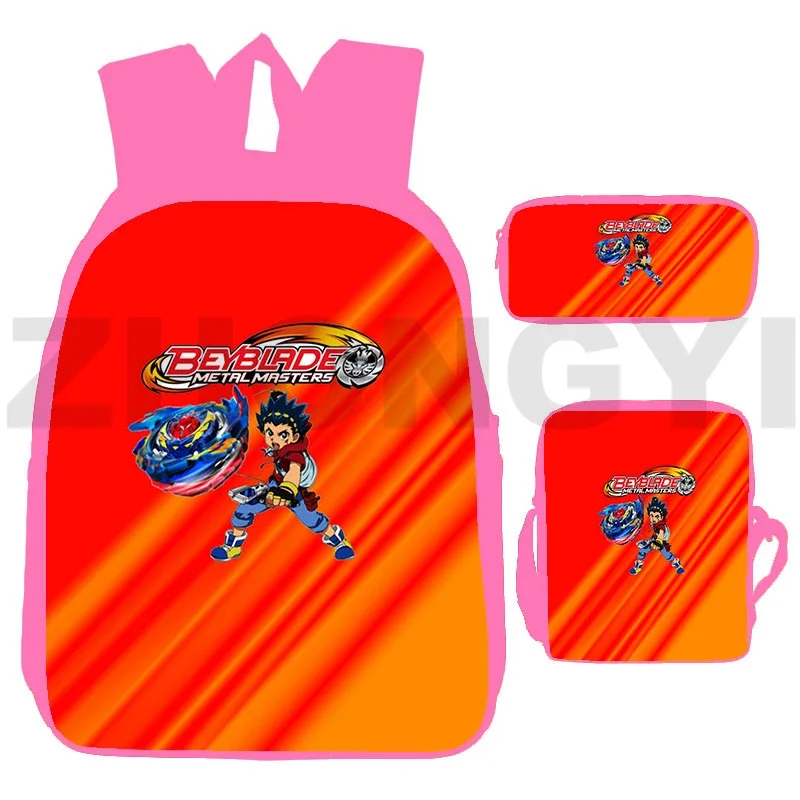 Mochila de lona con estampado 3D Harajuku Anime Beyblade Burst para niños, bolso de escuela primaria, mochila de viaje para adolescentes de 3 unids/set