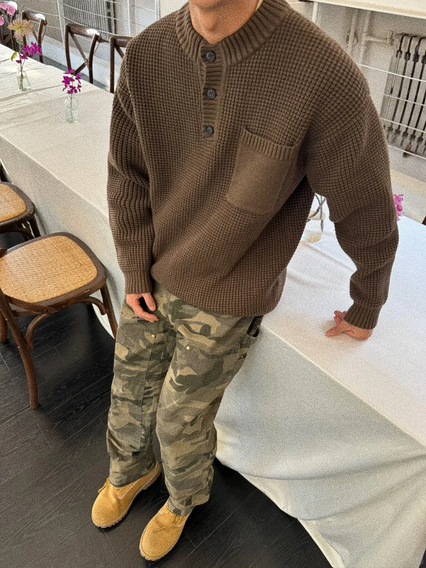 

Loose Fit Casual Knitwear Men's Vintage Lazy Sle round Ne Pullover Sweater Henry Collar Warm Thi Cable Knit Long Sve