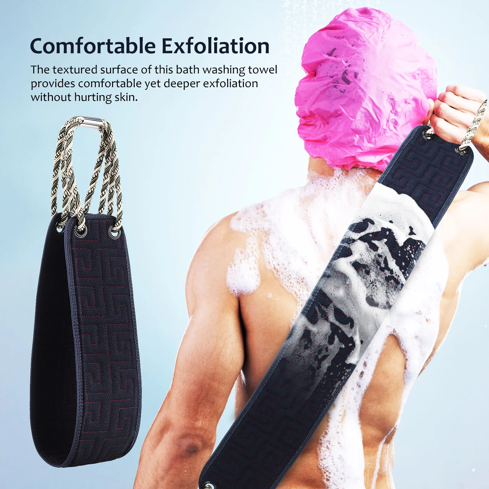 

Double Sided Back Washer Cloth Exfoliating Scrub Shower Bath Towel for Easy Self Cleaning with Long Handles Comfortable Body
