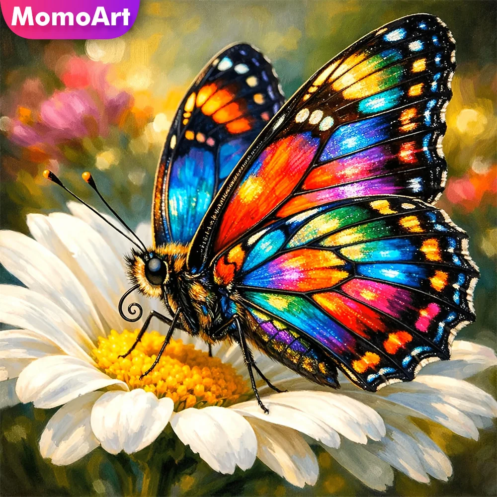 Momoart Broderie Diamant Papillon Animal Peinture Complète Carrée Ronde Strass Marguerite Mosaïque Artisanat Cadeau Unique
