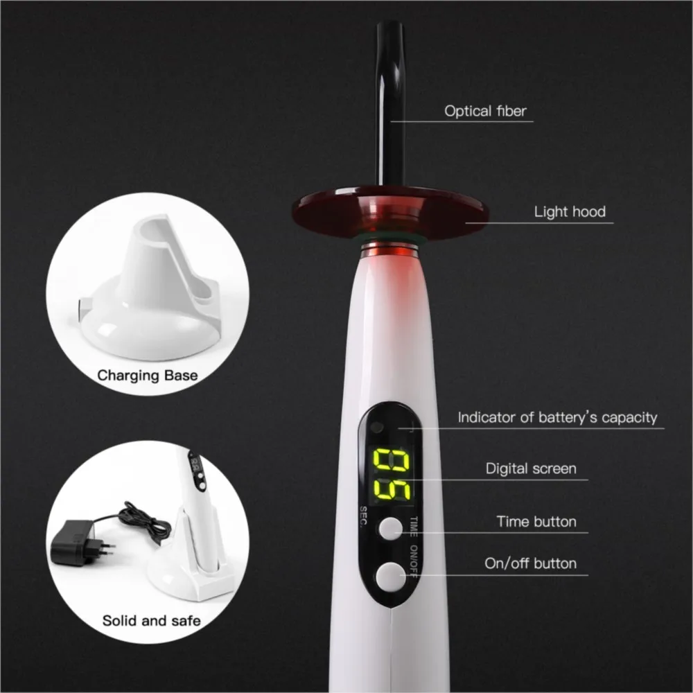 110V-240V US/EU Plug Azdent Dental Wireless Curing Light Dentist Cordless Lamp Output Intensity 1200-1500mw/cm2