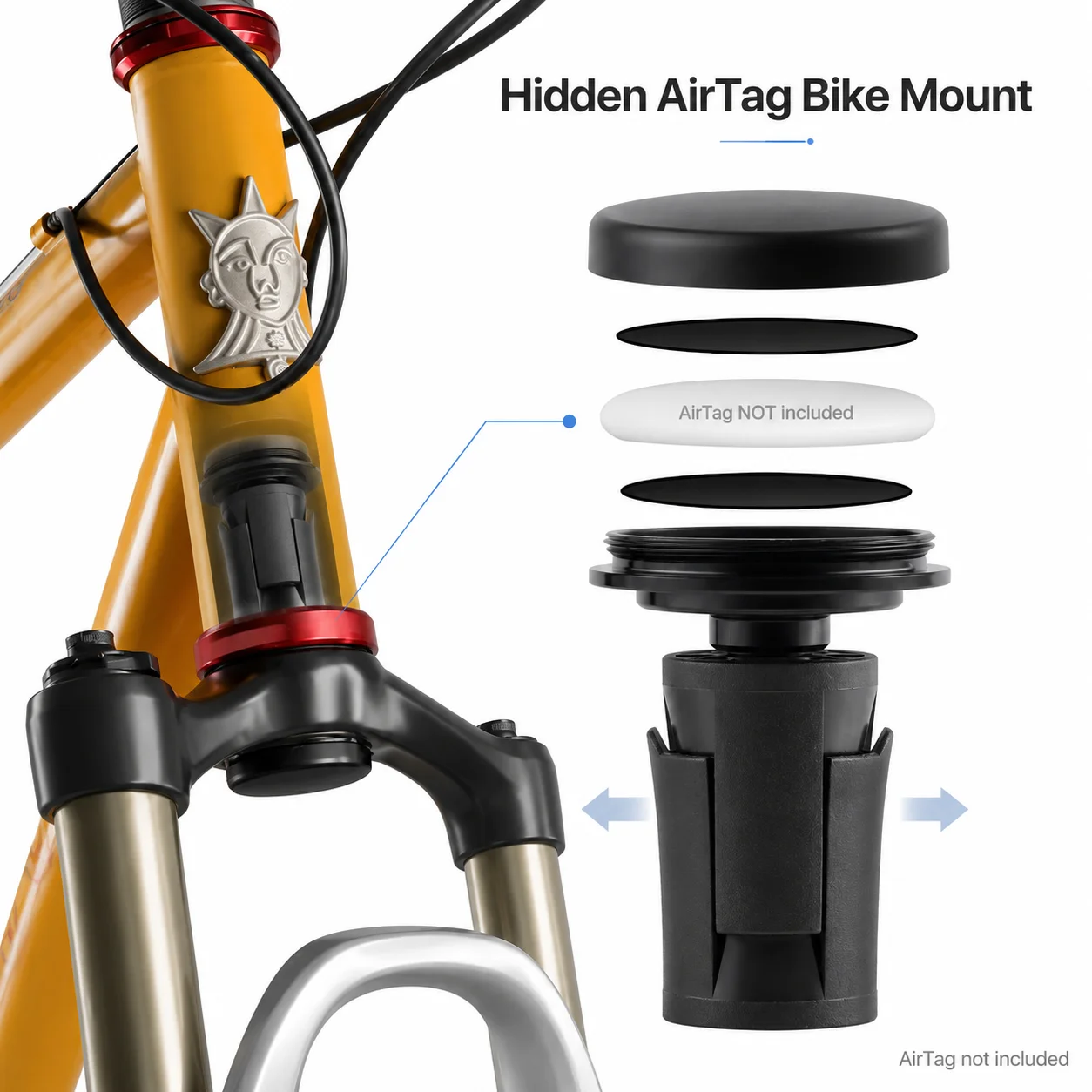 Support de fixation antivol pour AirTag dissimulé sur fourche de vélo – Cache-tige de vélo avec protection GPS intégrée pour accessoires de VTT