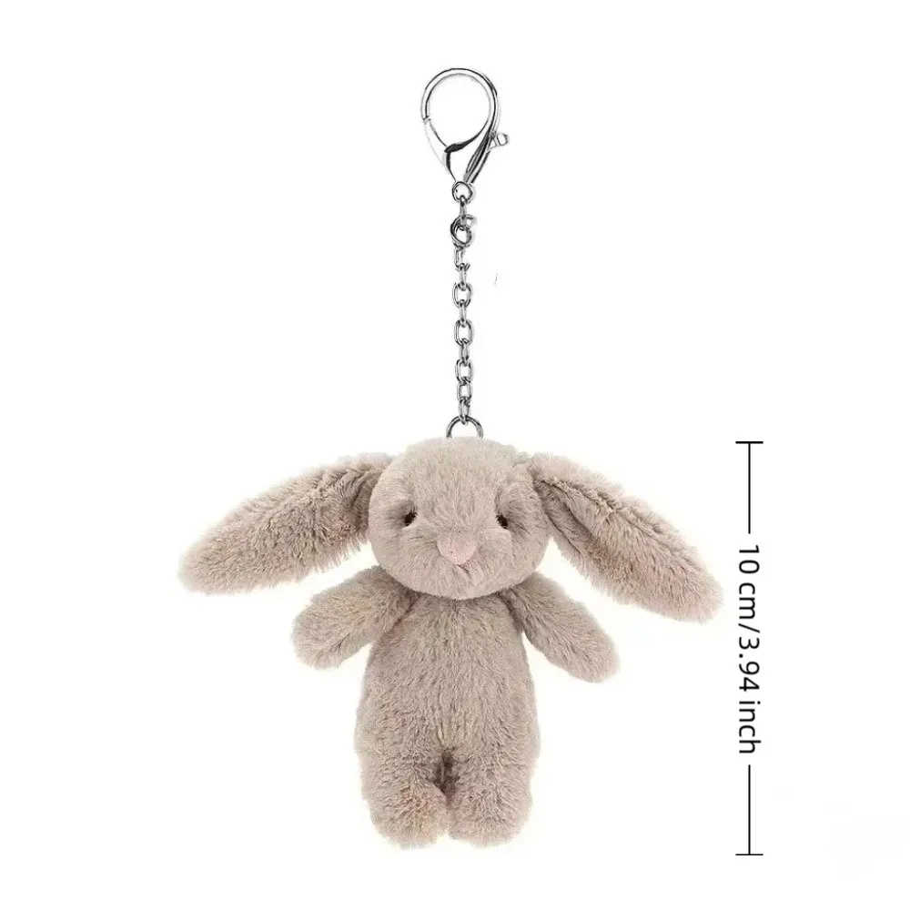 귀여운 10cm 플러시 토끼 키체인 긴 귀 토끼 부드러운 가방 펜던트 키링 장식 모바일 폰 데코
