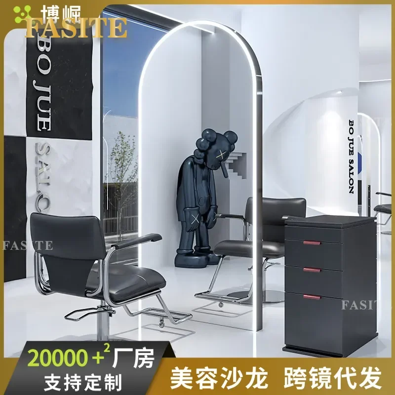 For Barber Shop Single Double Sided Floor to Ceiling Full Body Mirror Stainless Steel Hair Furniture Professional