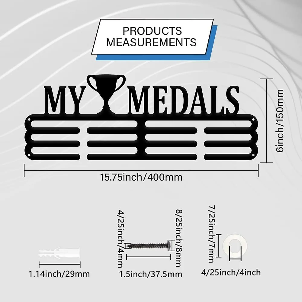 Medal Holder Display My Medals Medal Hanger Award Ribbon Hanger 3 Lines Medal Rack Cheer Gymnastics Sport Award Rack Wall Mount