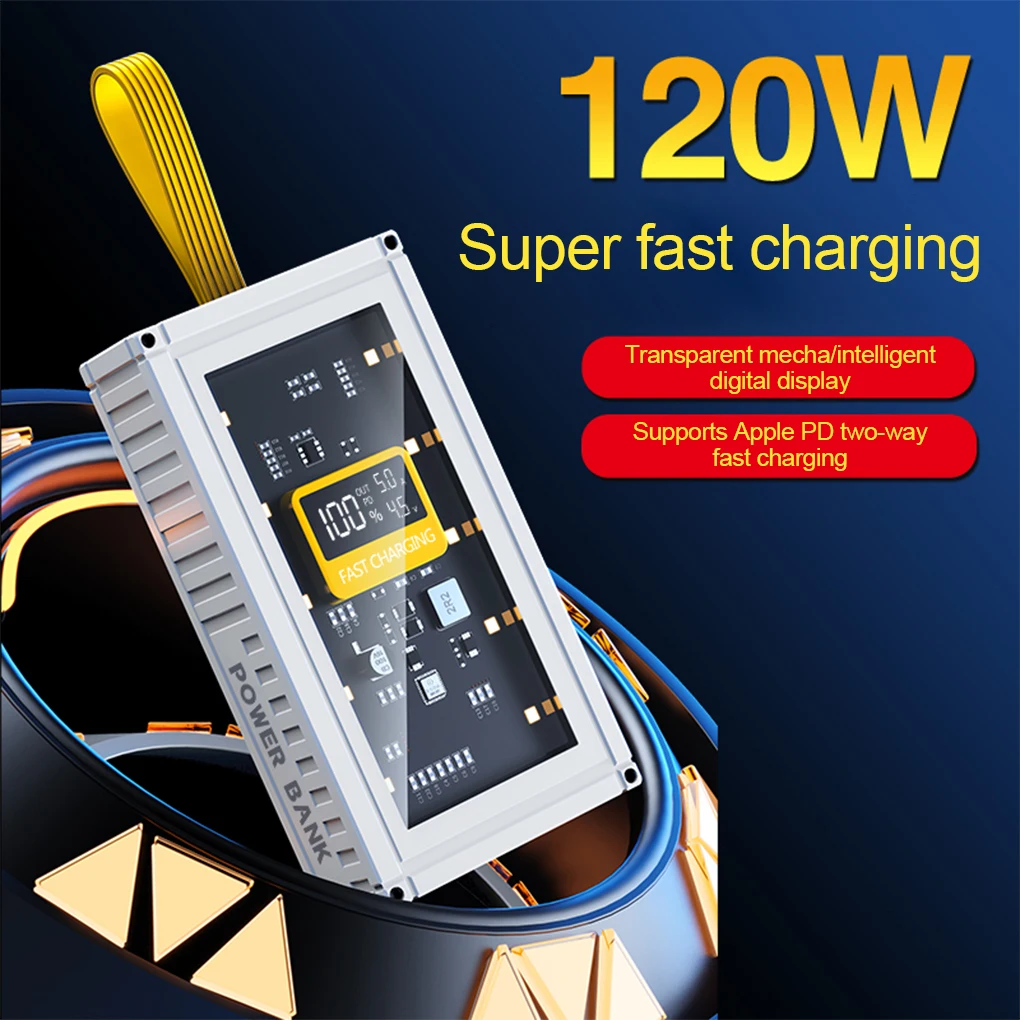 

120W Super Fast Charge Power Bank for iPhone Samsung Xiaomi Huawei Powerbank External Battery 50000mAh Portable Charger