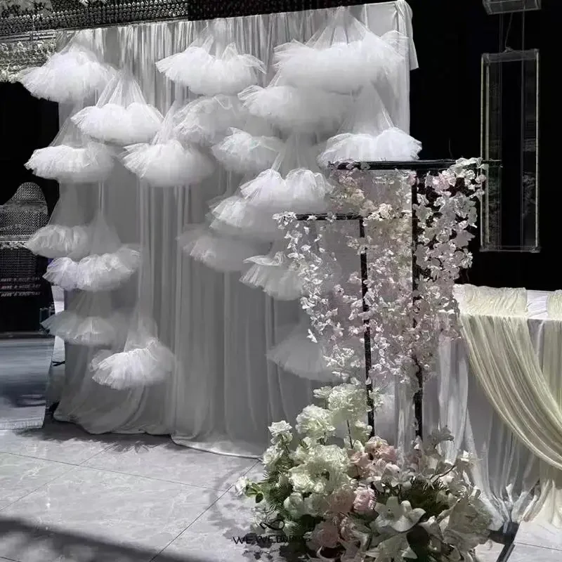 

Outdoor Lawn Wedding Ceiling Hanging Colored Gauze Curtain Hotel Birthday Christmas Party Background Wall Hanging Decoration