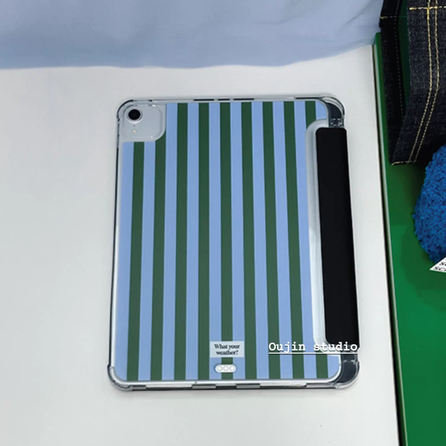 BLue Green Stripe INS 3+Y-fold Flip Cover For iPad 10th 11th Gen 7/8/9 10.2'' Case For Air 4 5 6 7 11 Air 2 9.7 Pro 11 Mini 6 7