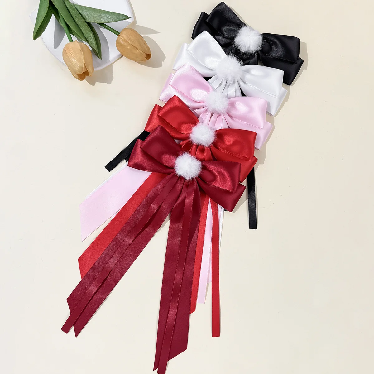 30 шт., заколки для волос с бантом из атласной ленты, 6-дюймовые длинные заколки с помпонами и кисточками для женщин и девочек, оптовая упаковка, аксессуары для головных уборов