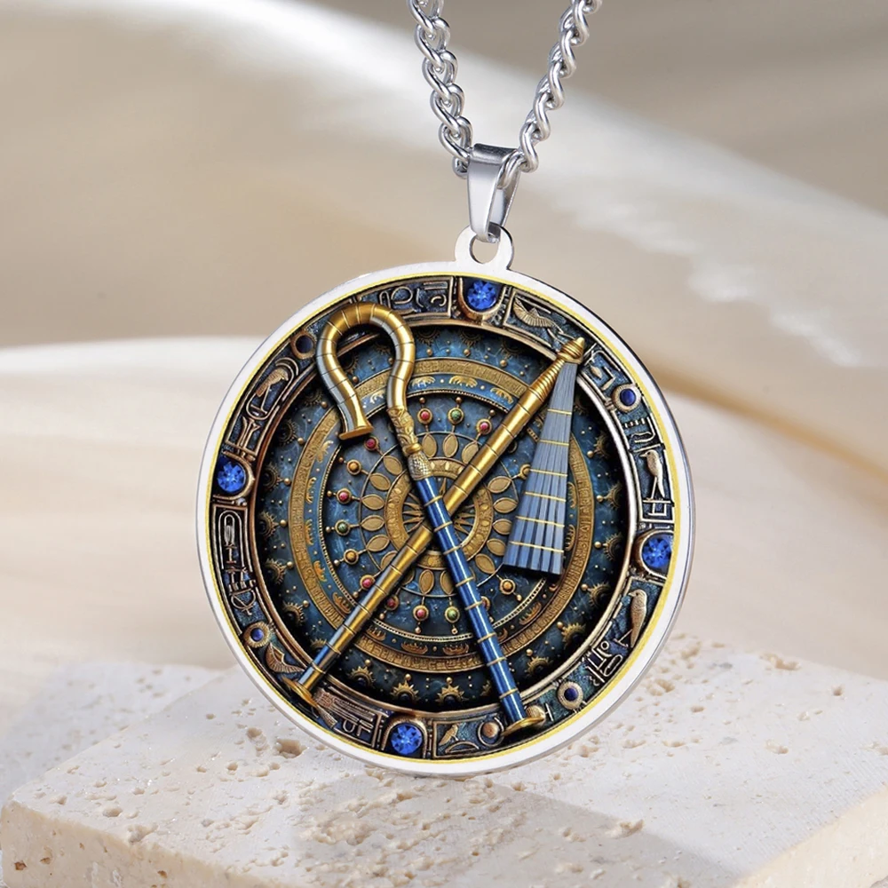 Dawapara Crook and Flail Pendant Necklace Ancient Egyptian Mythology Totem Symbol of Strength Stainless Steel Jewelry