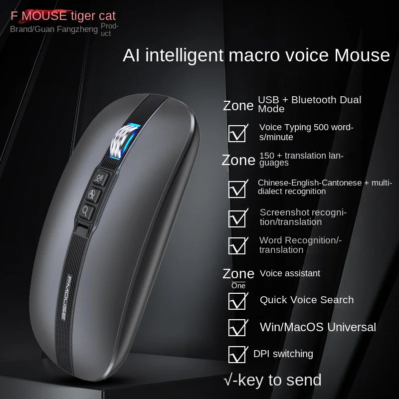 Manufacturer AI Intelligent Voice Mouse Wireless Bluetooth Dual-Mode Speaking Typing Translation Mouse