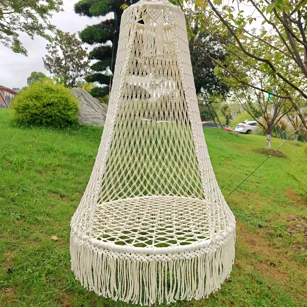 

Handmade woven tassel hanging chair Bohemian courtyard swing indoor hammock outdoor hammock does not include seat cushion