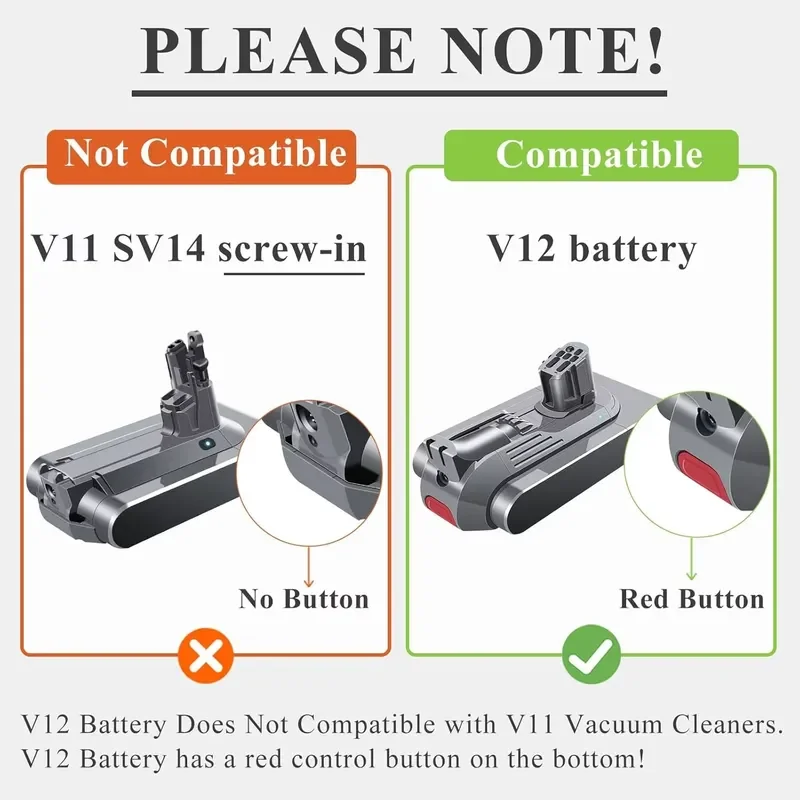 V12 Battery Replacement, Upraded 8000mAh Battery Compatible with V12 Detect/Slim/Absolute/Fluffy SV46 Series (Not for SV12