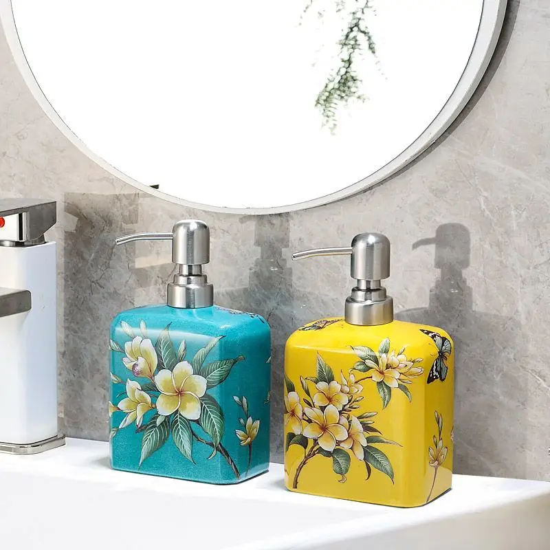 

Китайская керамическая бутылка для лосьона с квадратным узором, контейнер для хранения в ванной комнате, бытовой шампунь для снятия макияжа, бутылка для хранения воды
