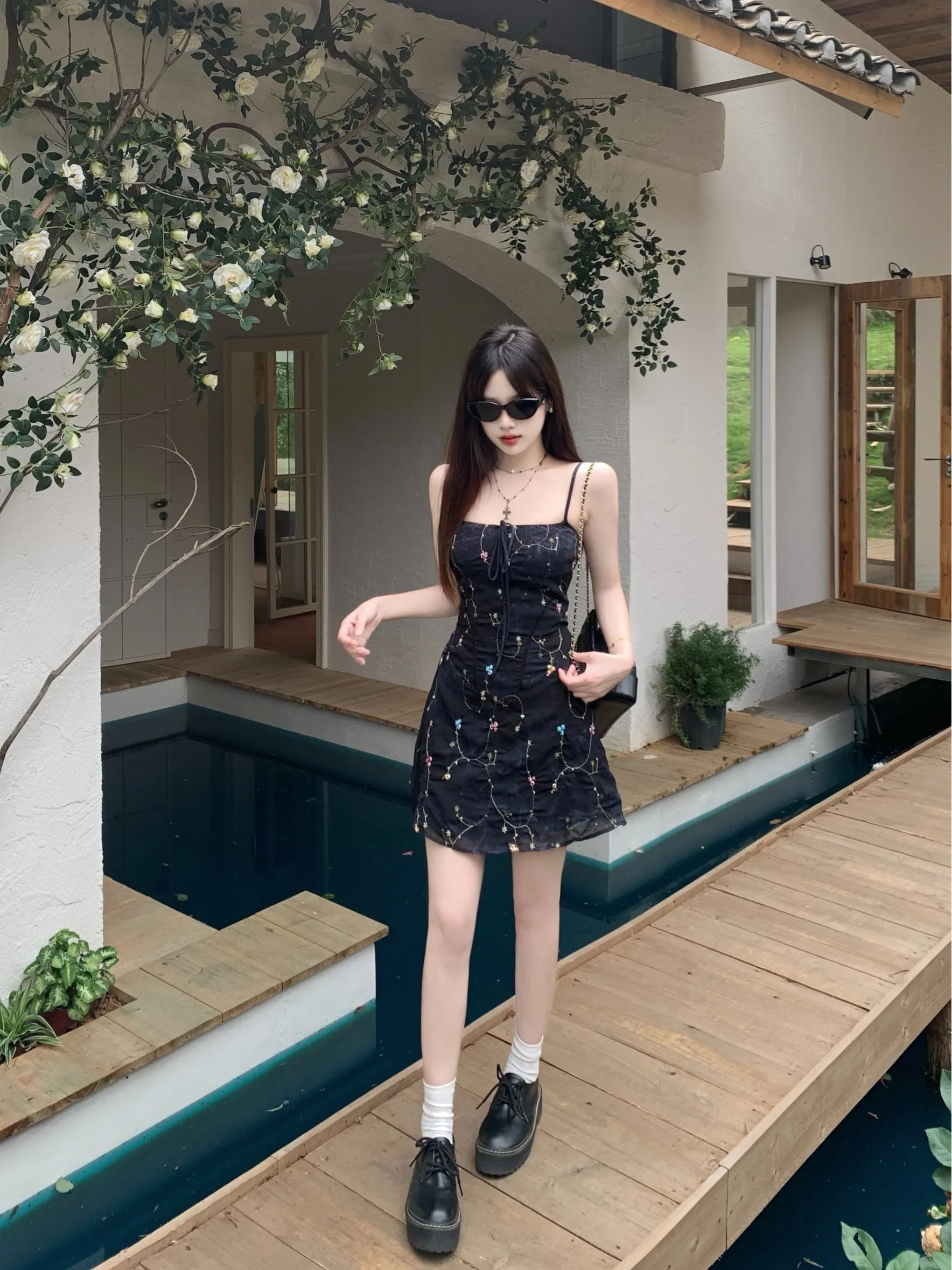 

Sexy Embroidered Maxi Dress Women's A-Line Skirt High Waist Short Length Breathable US Style Spring Summer Fashion ...