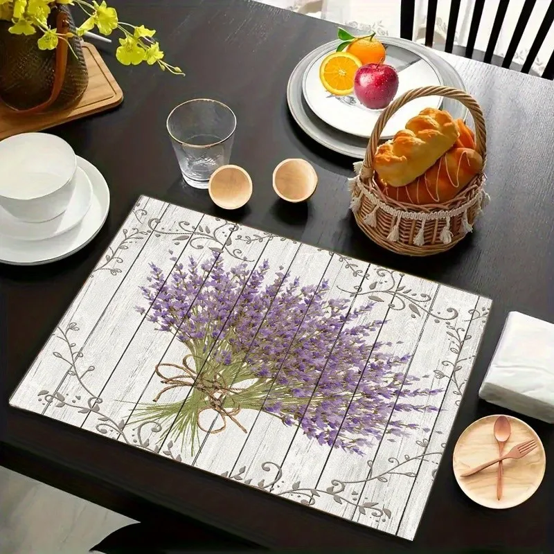 Lavender Placemat White Wood Plank Rustic Floral Dining Table Mat Heat Resistant Kitchen Decor Home Party Tableware Set Gift